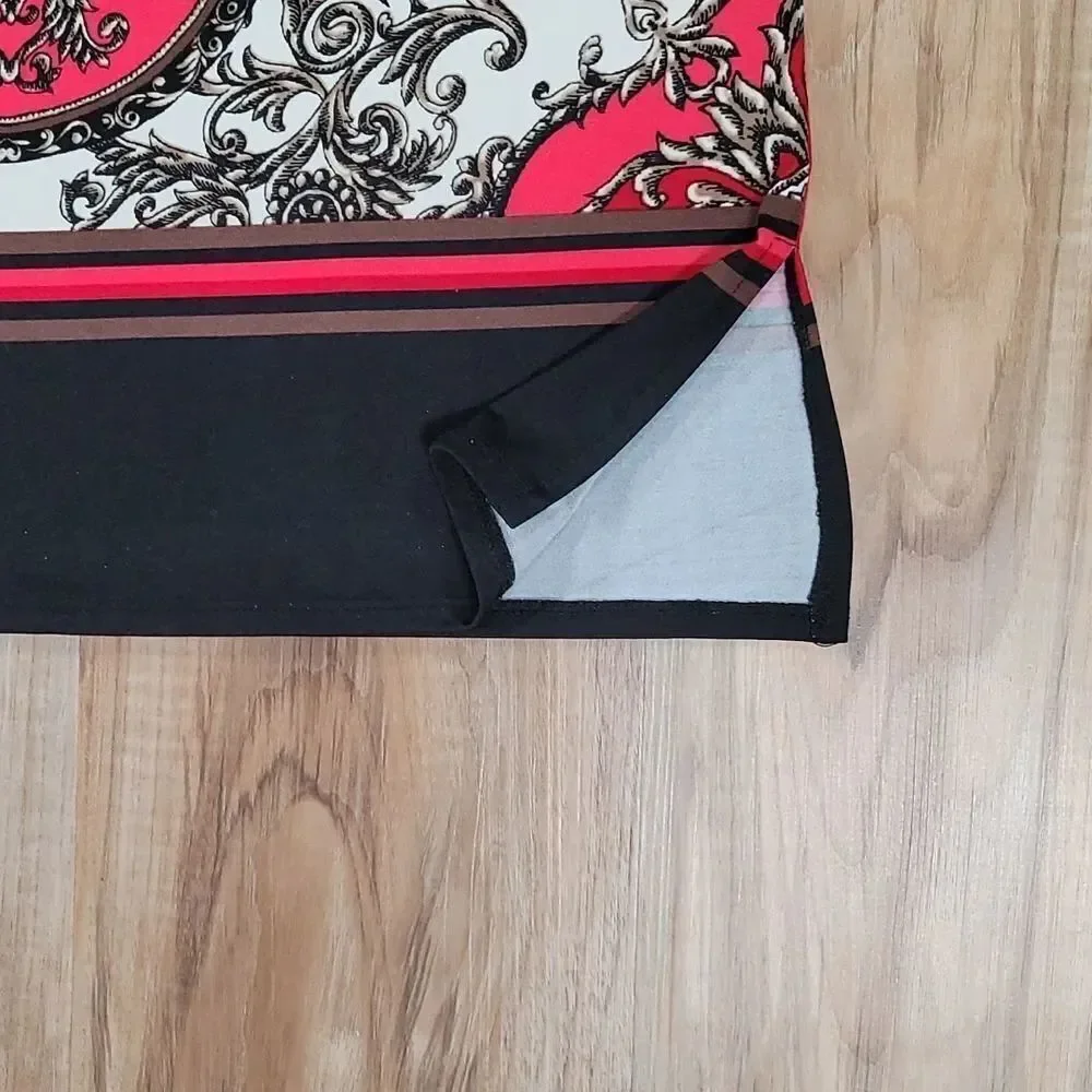 💛Claudia Richard Red & Black Scroll Print Sleeveless Top Large